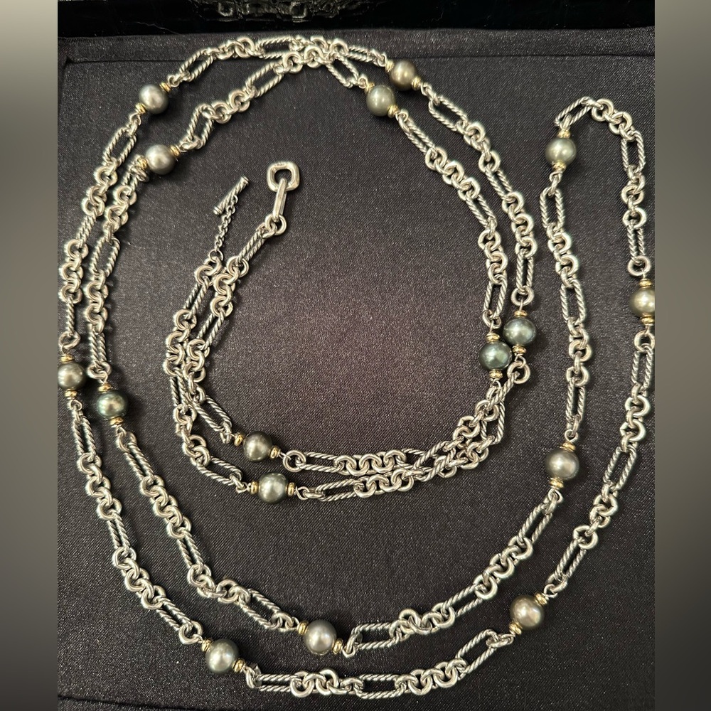 David Yurman Silver and Black Beaded Necklace